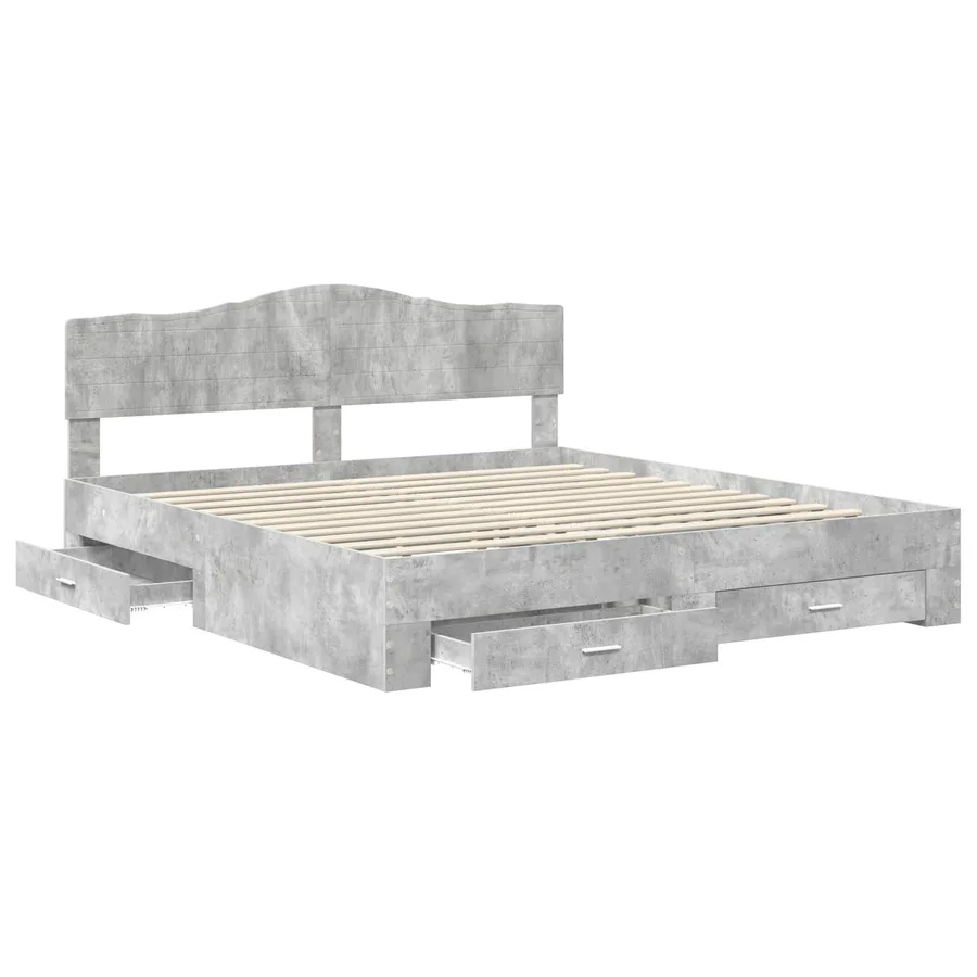 Cadre de lit Gris béton 200 x 200 cm Bois d'ingénierie - 5