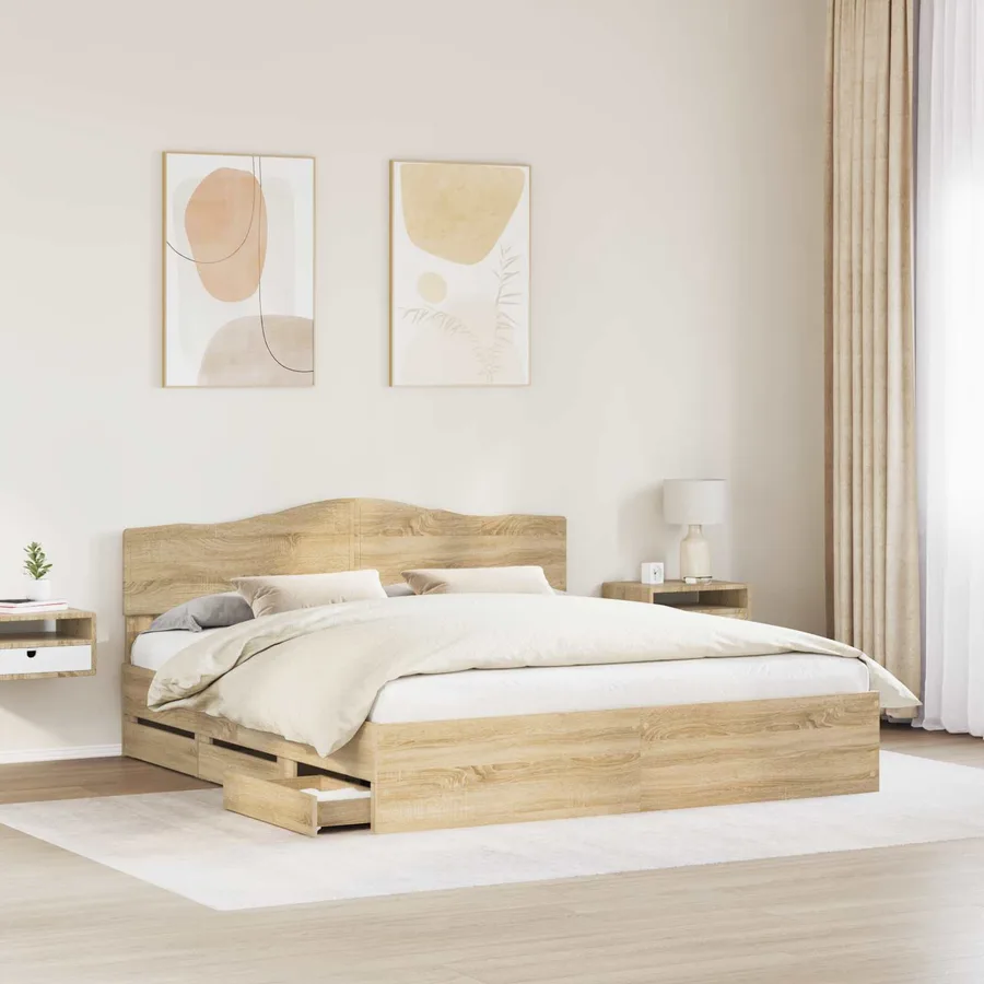 Cadre de lit Chêne Sonoma 200 x 200 cm Bois Ingénierie - 3