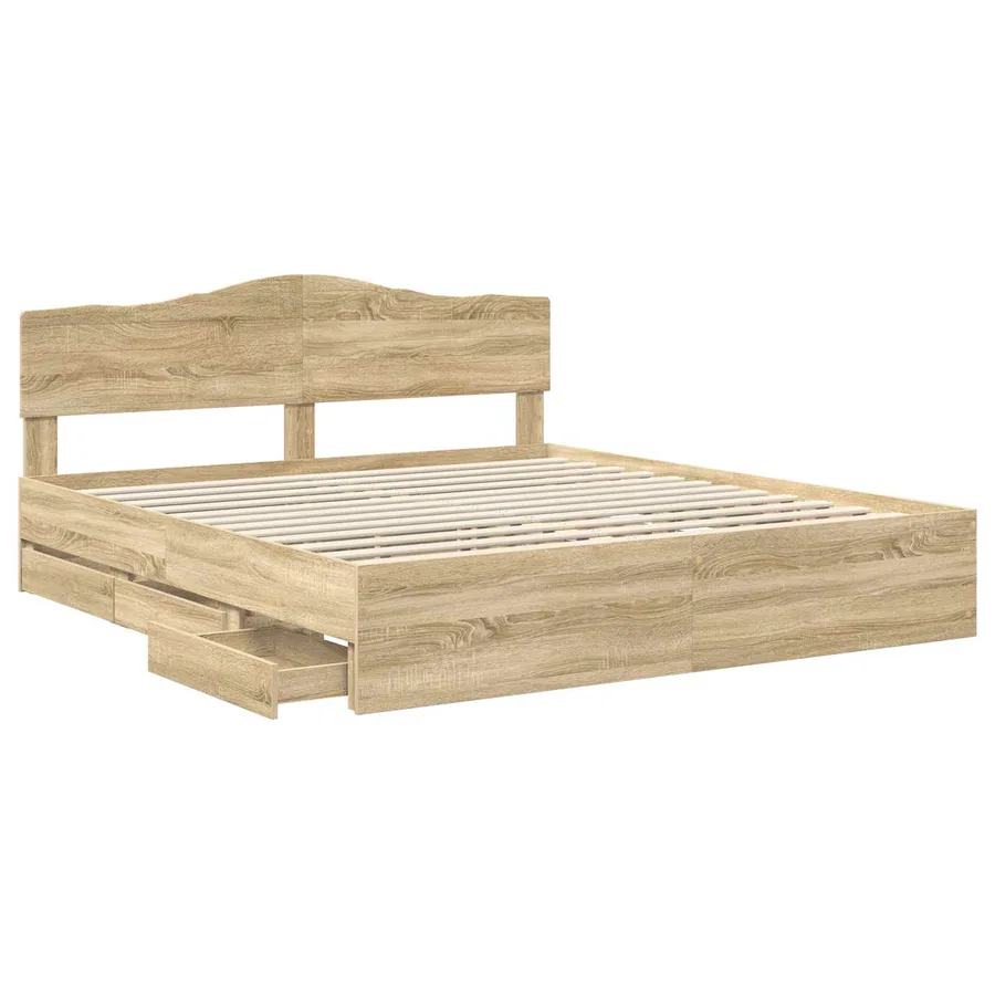 Cadre de lit Chêne Sonoma 200 x 200 cm Bois Ingénierie - 5