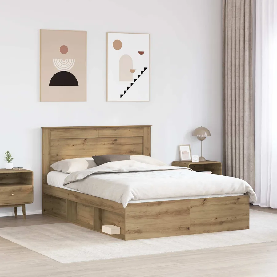 Cadre de lit Chêne artisan 140 x 190 cm Pin massif - 3
