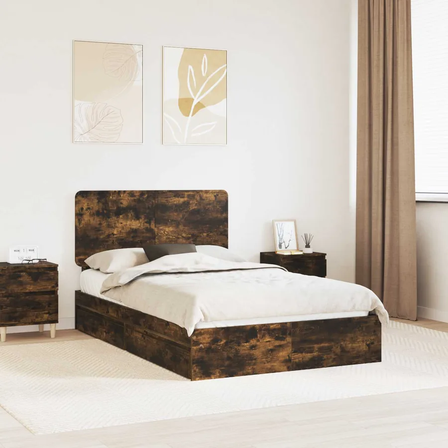 Lit de Rangement Chêne fumé 120 x 200 cm Bois d'ingénierie