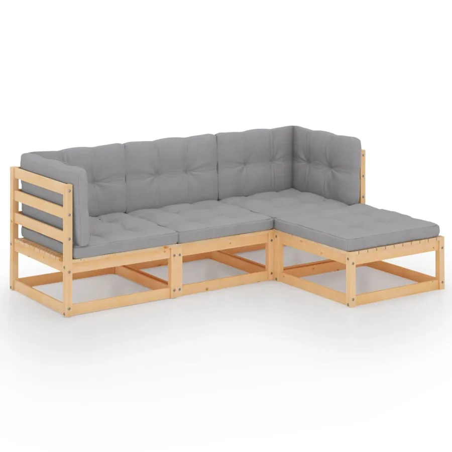 Salon de jardin 4 pcs avec coussins Bois de pin massif - 2