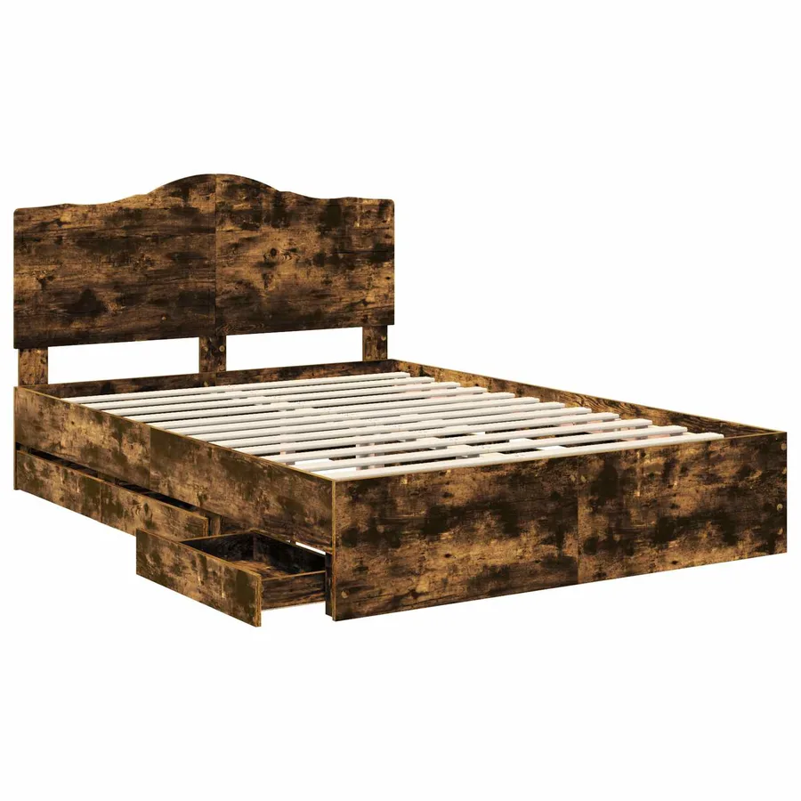 Cadre de lit Chêne fumé 140 x 200 cm Bois Ingénierie - 5