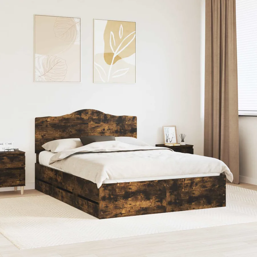 Cadre de lit Chêne fumé 140 x 190 cm Bois Ingénierie