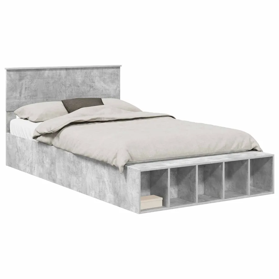 Cadre de lit Gris béton 135 x 190 cm Bois d'ingénierie - 2