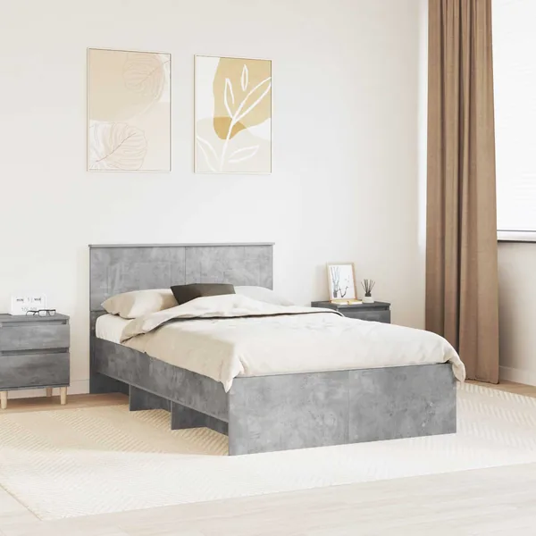 Cadre de lit Gris béton 137 x 203 cm Bois d'ingénierie