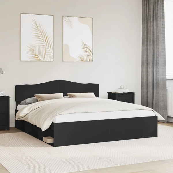 Cadre de lit Noir 200 x 200 cm Bois de pin massif