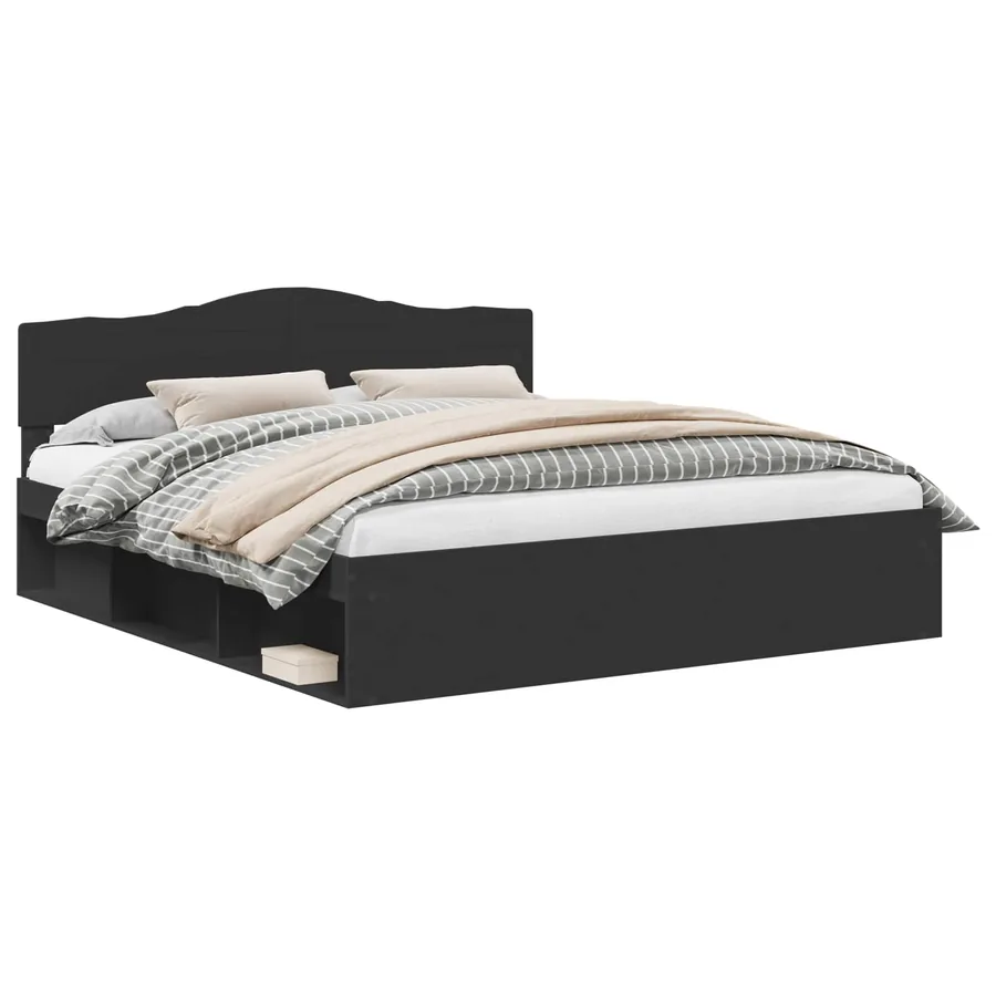 Cadre de lit Noir 200 x 200 cm Bois de pin massif - 2