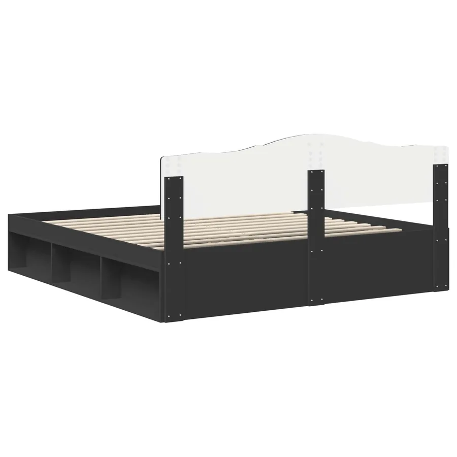 Cadre de lit Noir 200 x 200 cm Bois de pin massif - 9