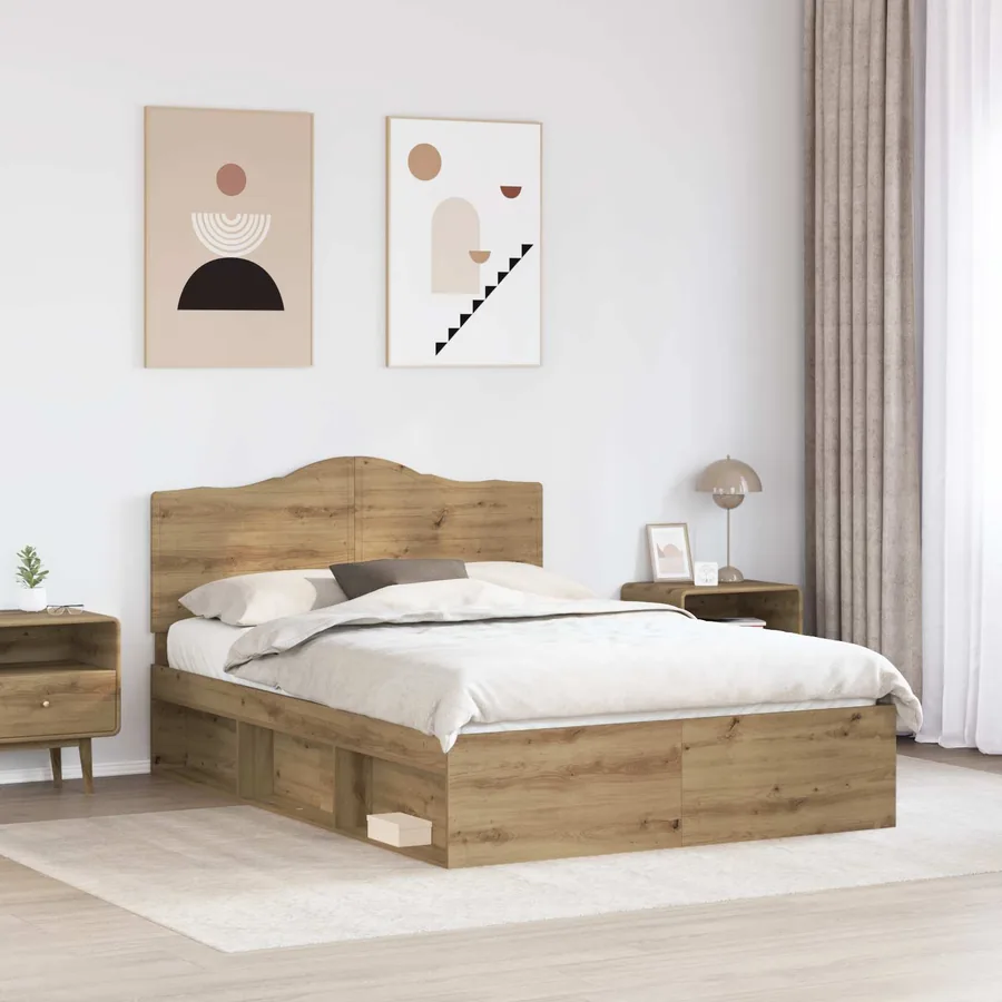 Cadre de lit Chêne artisan 140 x 190 cm Pin massif - 3