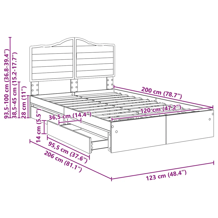 Lit de Rangement Chêne Sonoma 120 x 200 cm Bois d'ingénierie - 14