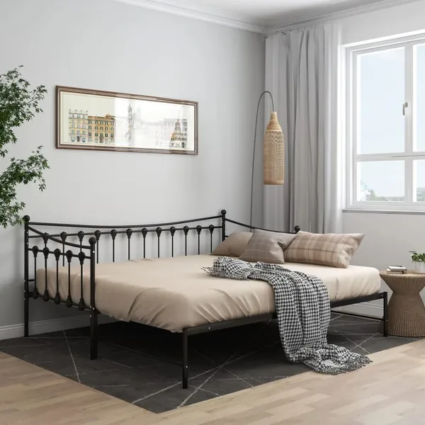 Extendable Daybed Frame without Mattress Black Metal 90x200 cm