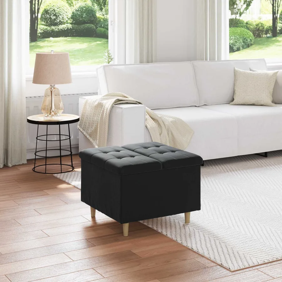 Pouf de rangement avec coussin Noir 60 x 60 x 45 cm Velours
