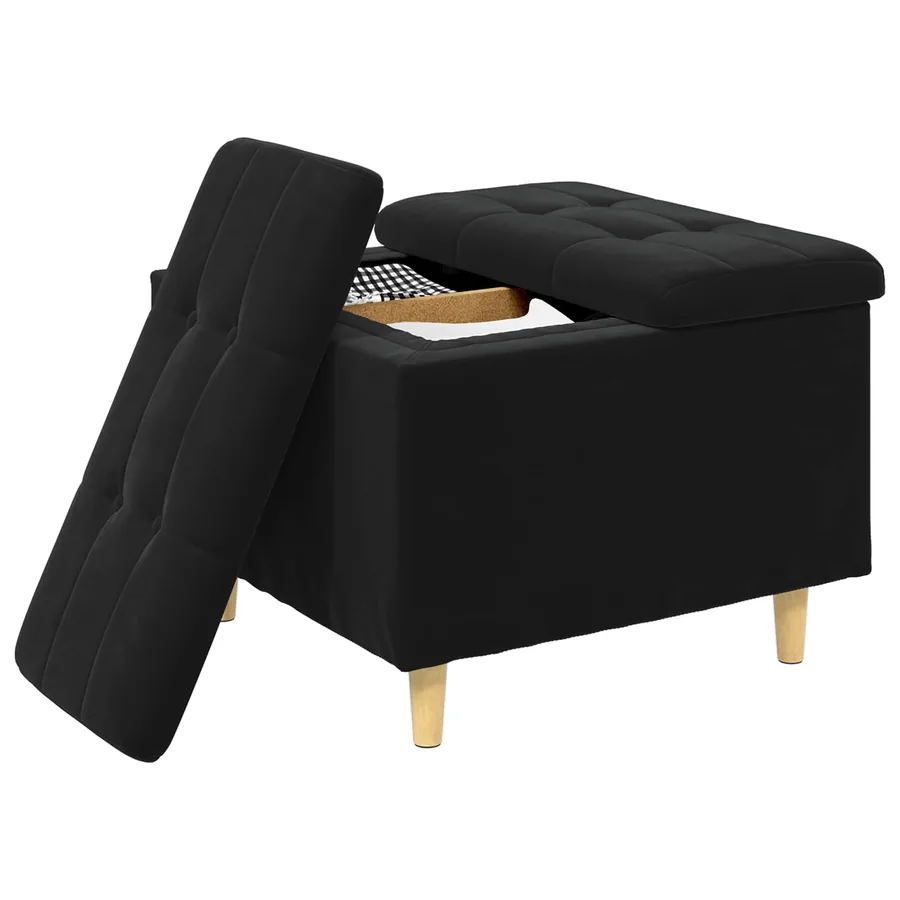 Pouf de rangement avec coussin Noir 60 x 60 x 45 cm Velours - 3