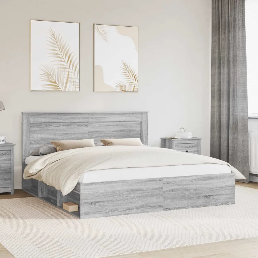 Cadre de lit Gris Sonoma 200 x 200 cm Pin massif