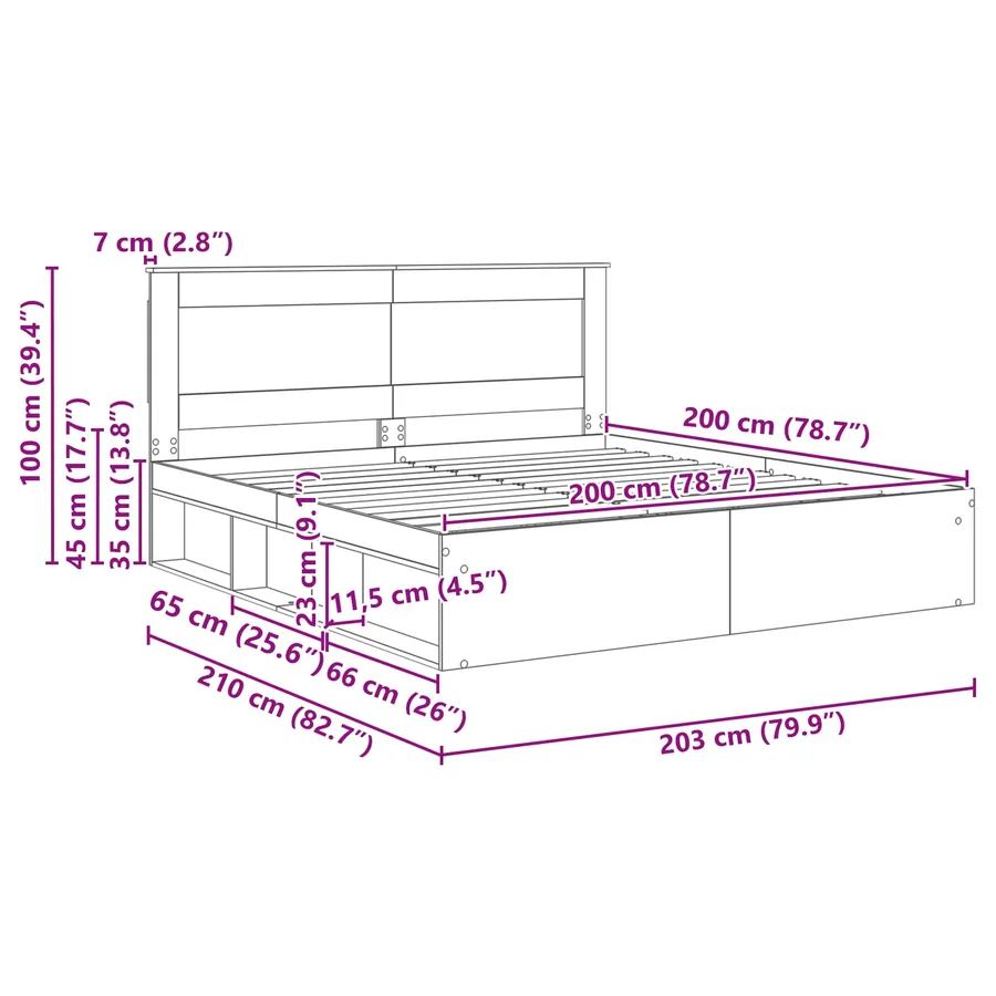 Cadre de lit Gris Sonoma 200 x 200 cm Pin massif - 13