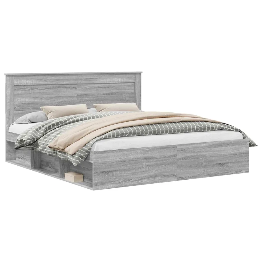Cadre de lit Gris Sonoma 200 x 200 cm Pin massif - 2
