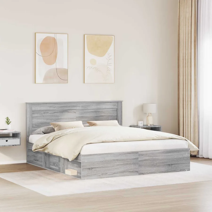 Cadre de lit Gris Sonoma 200 x 200 cm Pin massif - 3