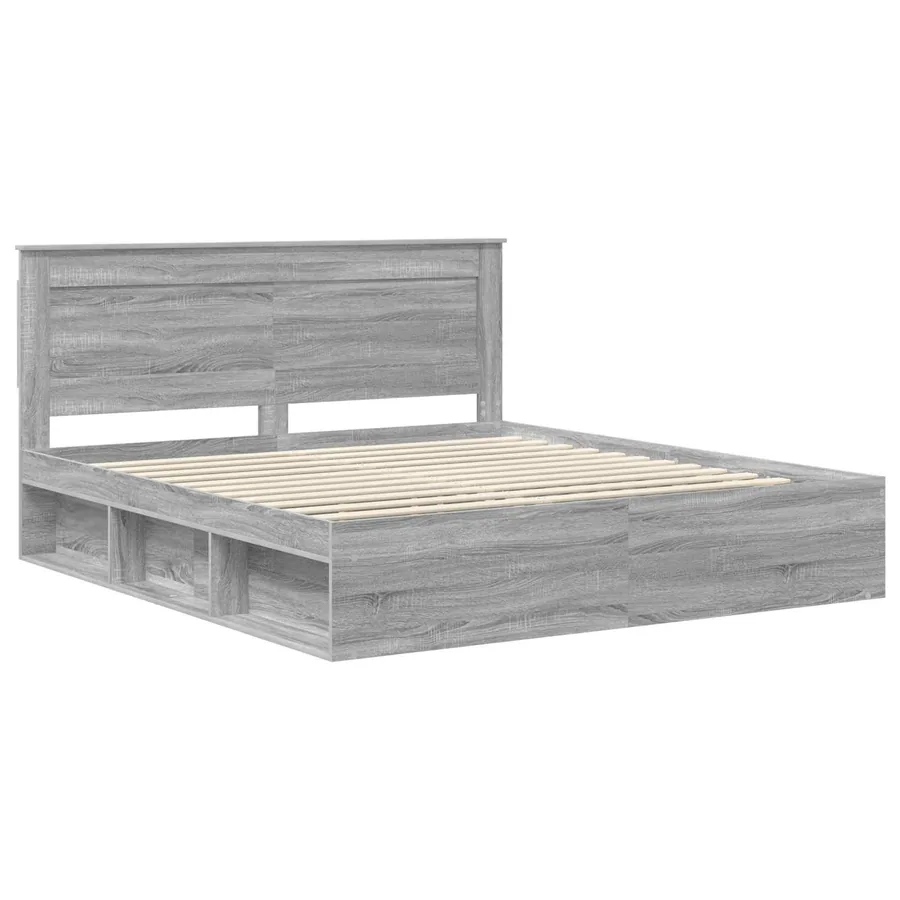 Cadre de lit Gris Sonoma 200 x 200 cm Pin massif - 4