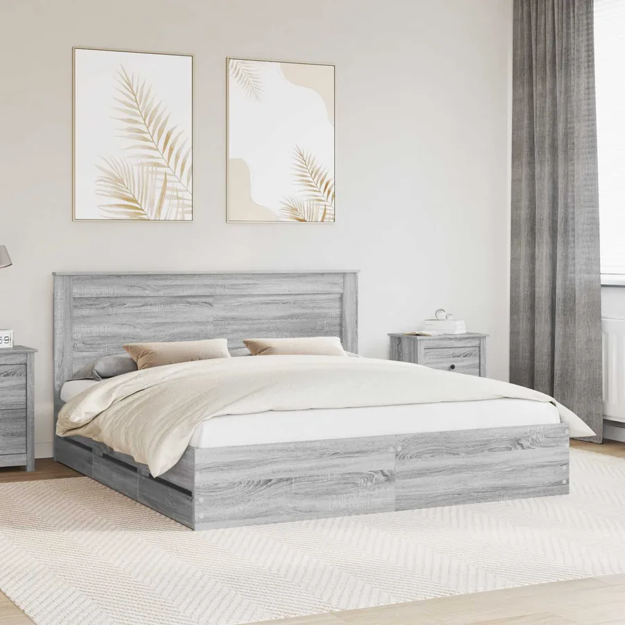 Cadre de lit Gris Sonoma 200 x 200 cm Bois Ingénierie