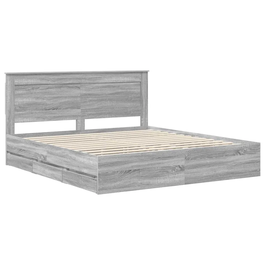 Cadre de lit Gris Sonoma 200 x 200 cm Bois Ingénierie - 4