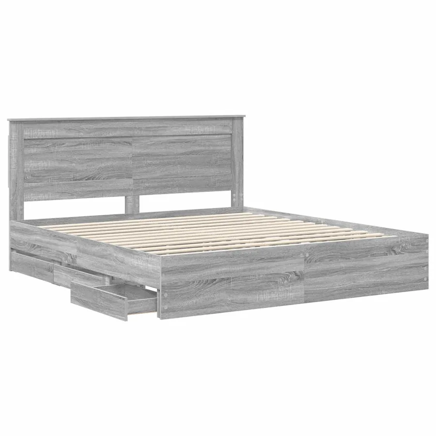 Cadre de lit Gris Sonoma 200 x 200 cm Bois Ingénierie - 5
