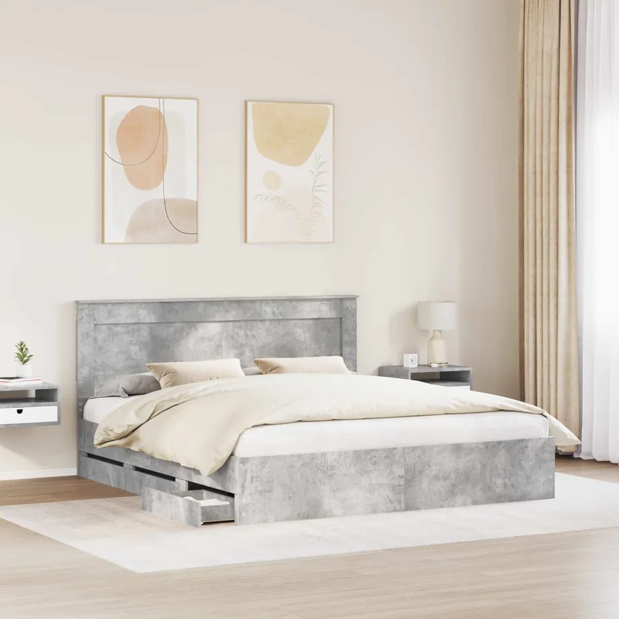 Cadre de lit Gris béton 200 x 200 cm Bois Ingénierie - 3