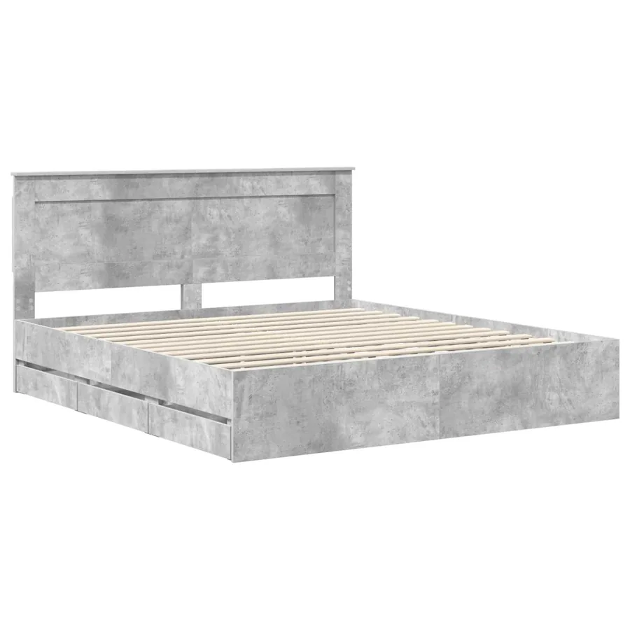 Cadre de lit Gris béton 200 x 200 cm Bois Ingénierie - 4