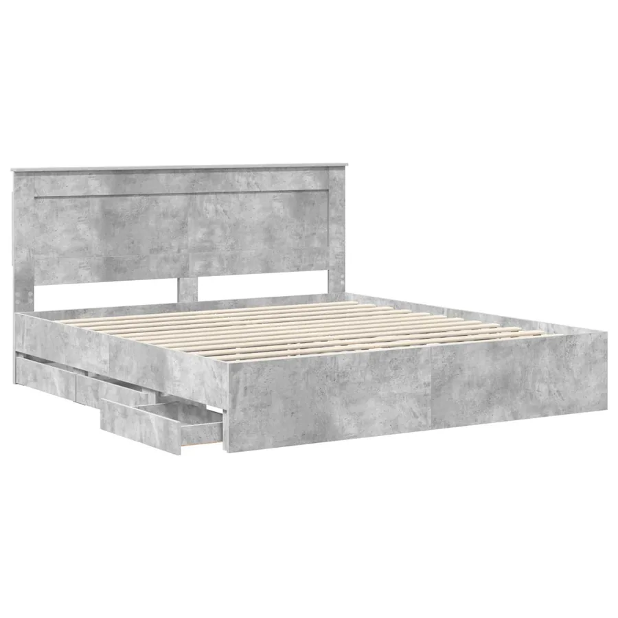 Cadre de lit Gris béton 200 x 200 cm Bois Ingénierie - 5