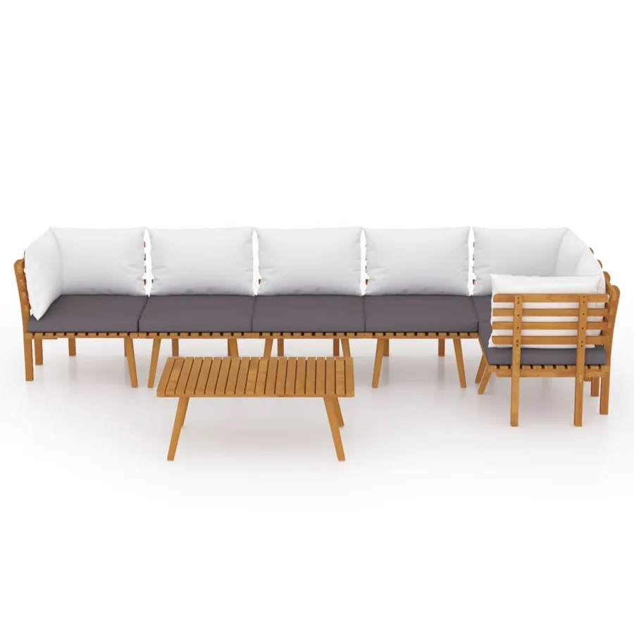 Salon de jardin 7 pcs avec coussins Bois d'acacia solide - 3
