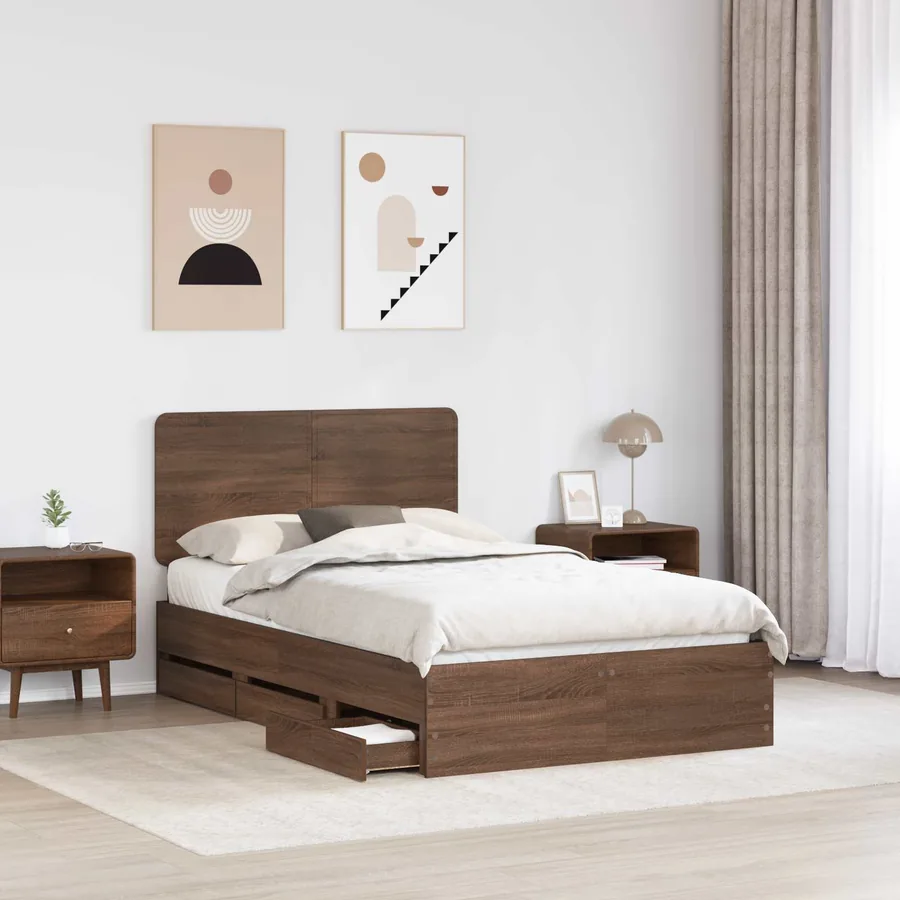 Cadre de lit Chêne brun 120 x 190 cm Bois Ingénierie - 3
