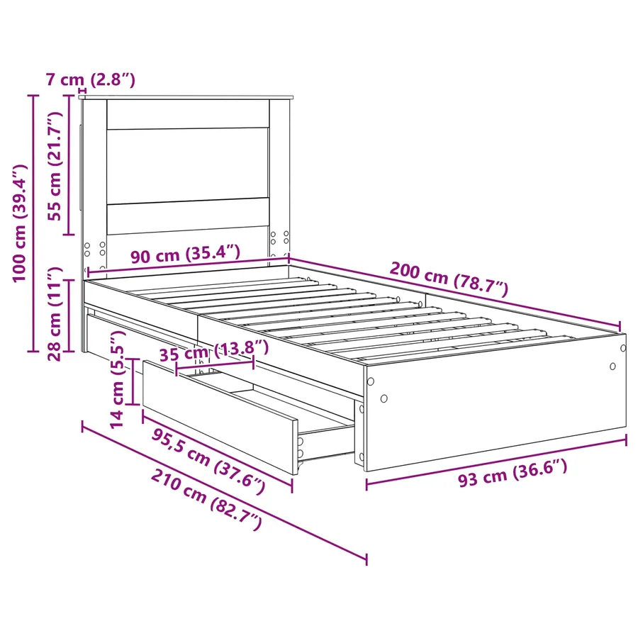 Lit de Rangement Gris Sonoma 90 x 200 cm Bois d'ingénierie - 14