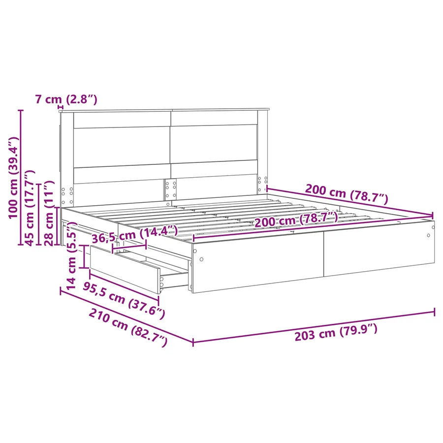 Lit de Rangement Blanc 200 x 200 cm Bois d'ingénierie - 14