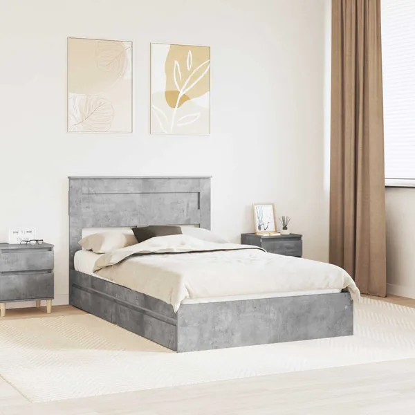 Lit de Rangement Gris béton 135 x 190 cm Bois d'ingénierie