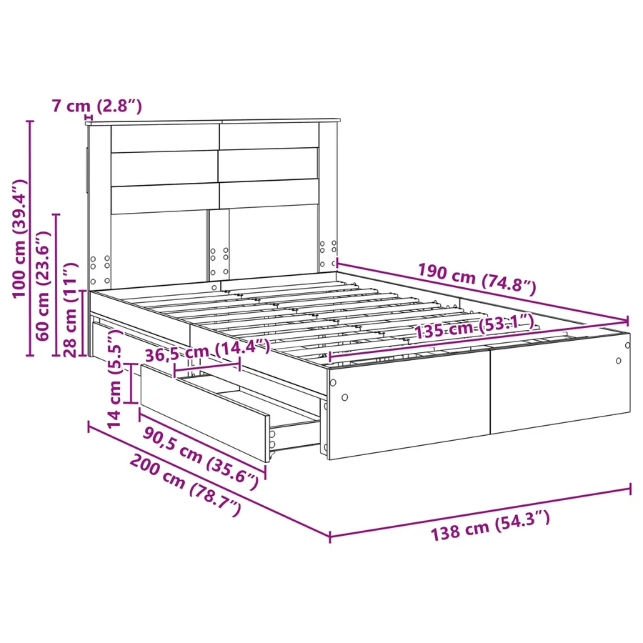 Lit de Rangement Gris béton 135 x 190 cm Bois d'ingénierie - 14