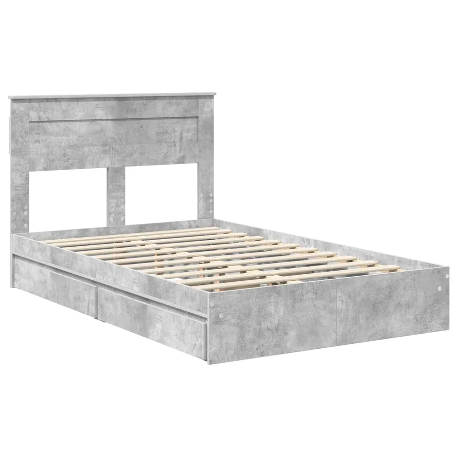 Lit de Rangement Gris béton 135 x 190 cm Bois d'ingénierie - 4