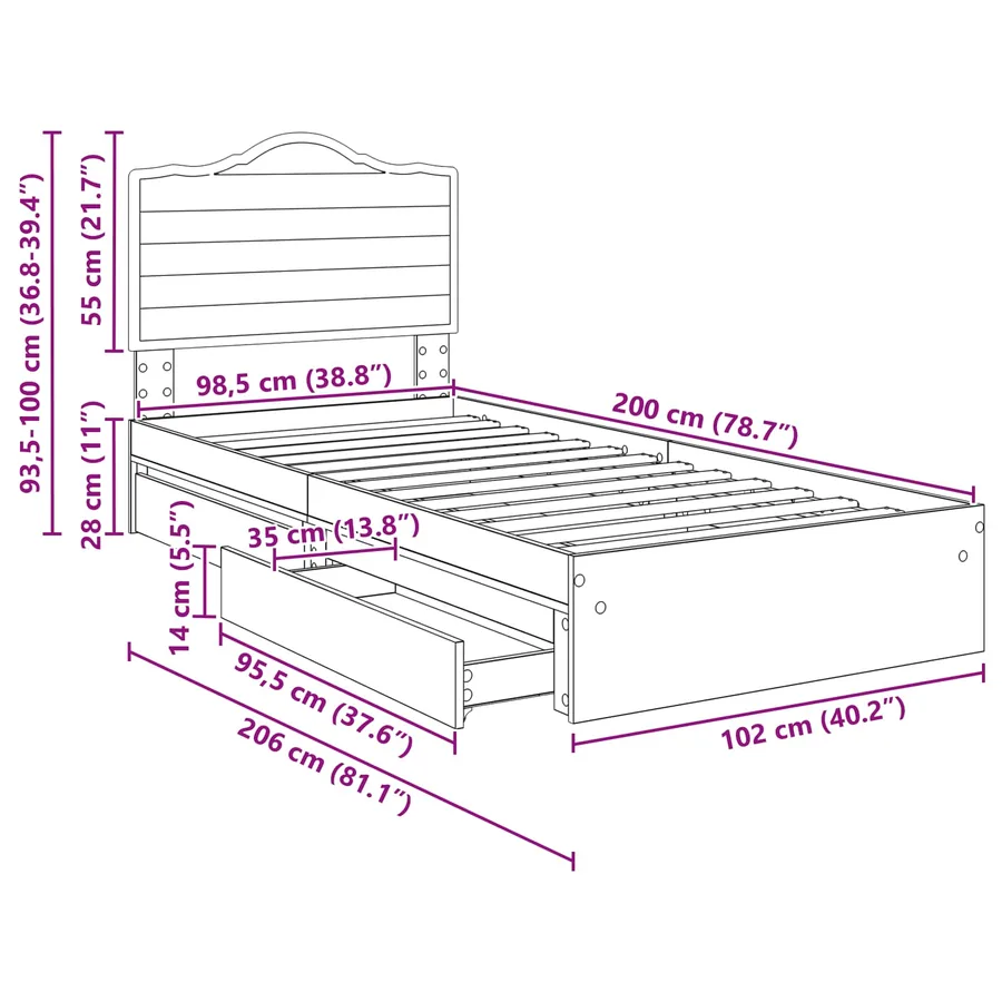 Lit de Rangement Chêne Sonoma 100 x 200 cm Bois d'ingénierie - 14