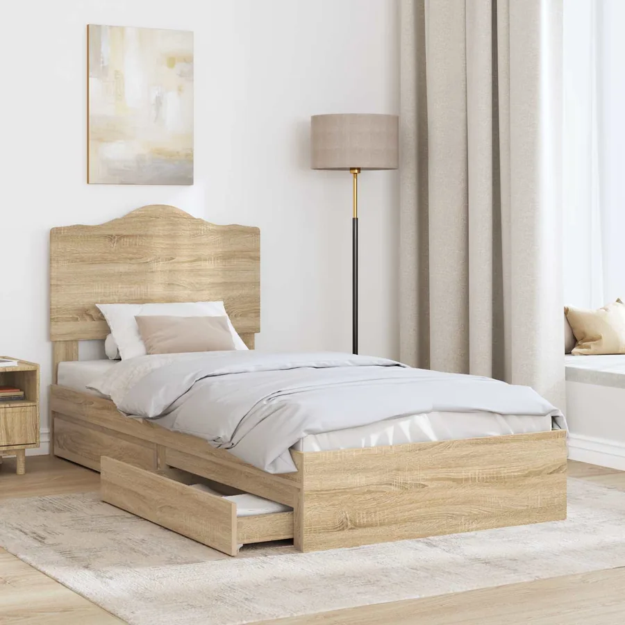 Lit de Rangement Chêne Sonoma 100 x 200 cm Bois d'ingénierie - 3