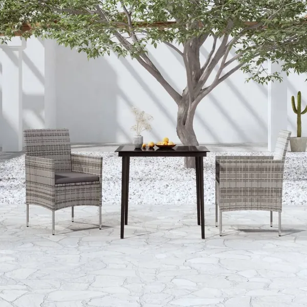 Ensemble à manger de jardin et coussins 3 pcs Gris et noir