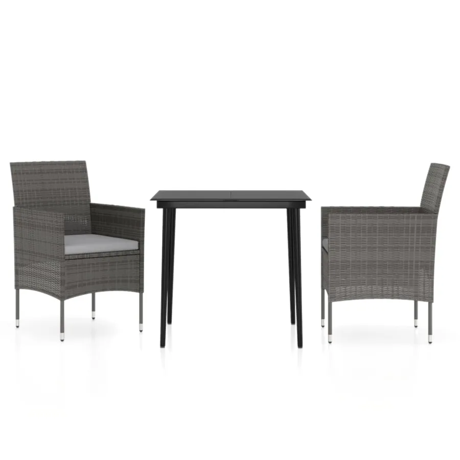 Ensemble à manger de jardin et coussins 3 pcs Gris et noir - 2