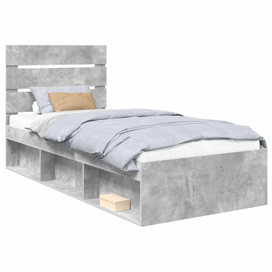 Cadre de lit Béton 90 x 200 cm Bois de pin massif - 2