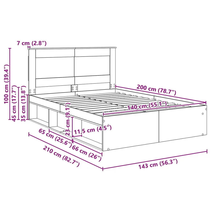 Cadre de lit Gris Sonoma 140 x 200 cm Pin massif - 13