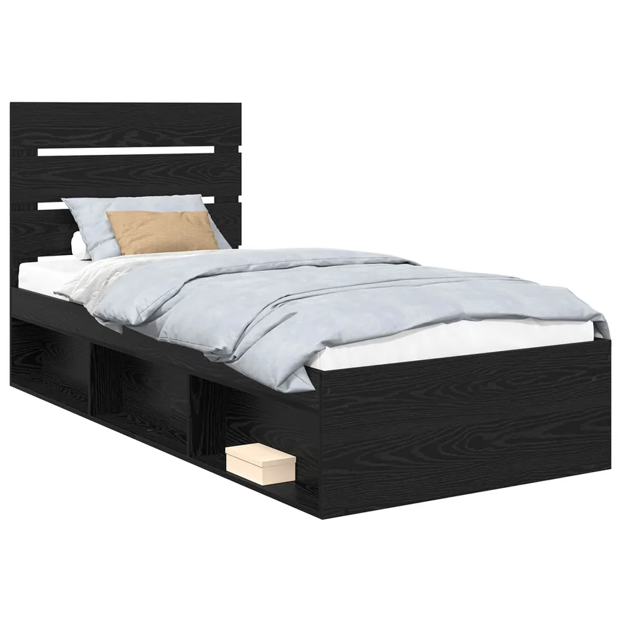Cadre de lit Noir 90 x 200 cm Bois de pin massif - 2