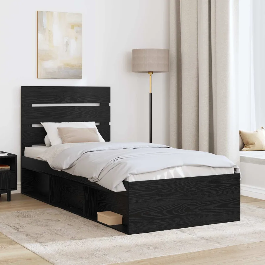 Cadre de lit Noir 90 x 200 cm Bois de pin massif - 3