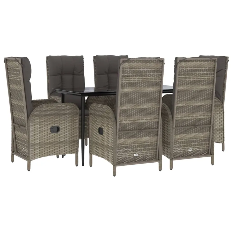 Ensemble à manger jardin et coussins 7 pcs Noir et gris Rotin - 3