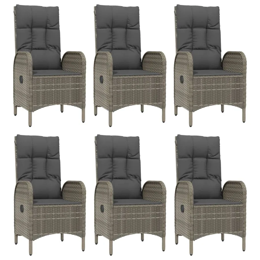 Ensemble à manger jardin et coussins 7 pcs Noir et gris Rotin - 4