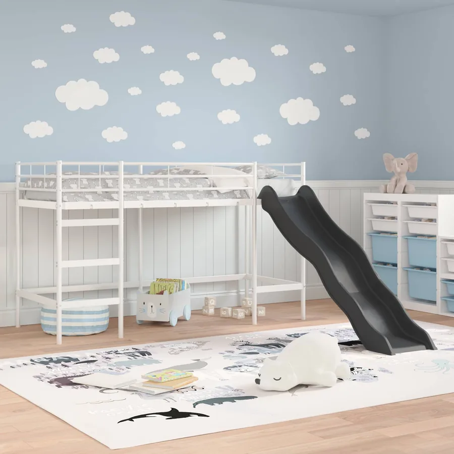 Lit superposé pour enfants avec toboggan Blanc et anthracite - 3