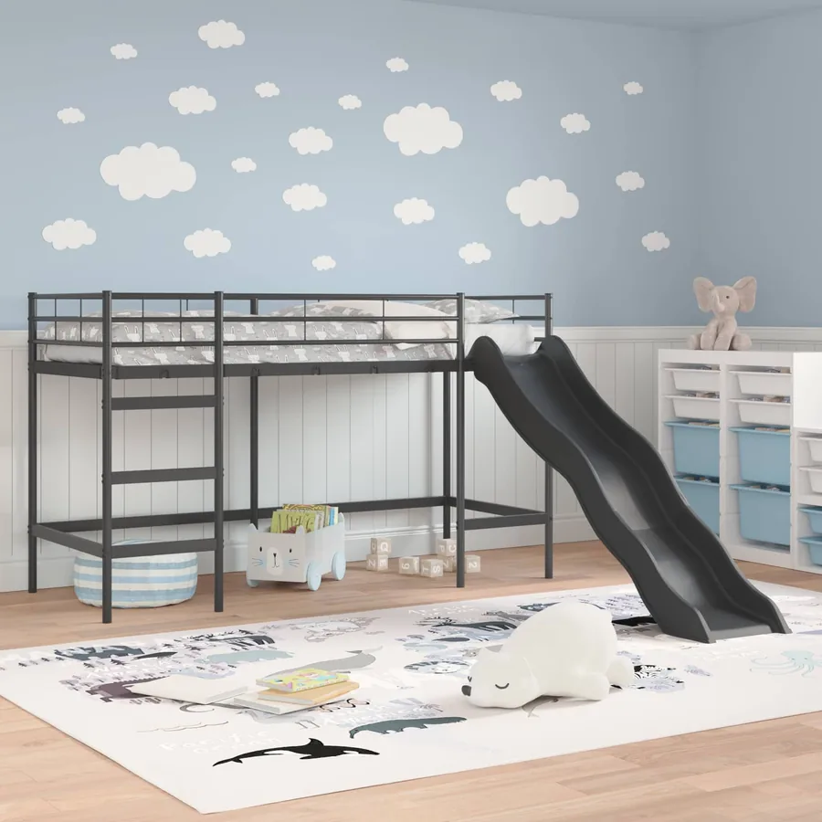 Lit superposé pour enfants avec toboggan Noir et anthracite - 3