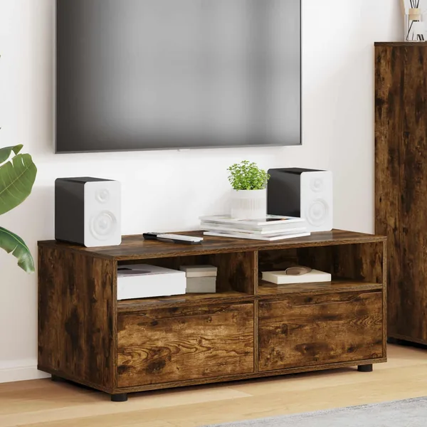 Meuble TV Chêne fumé 100 x 48 x 43 cm Bois d'ingénierie