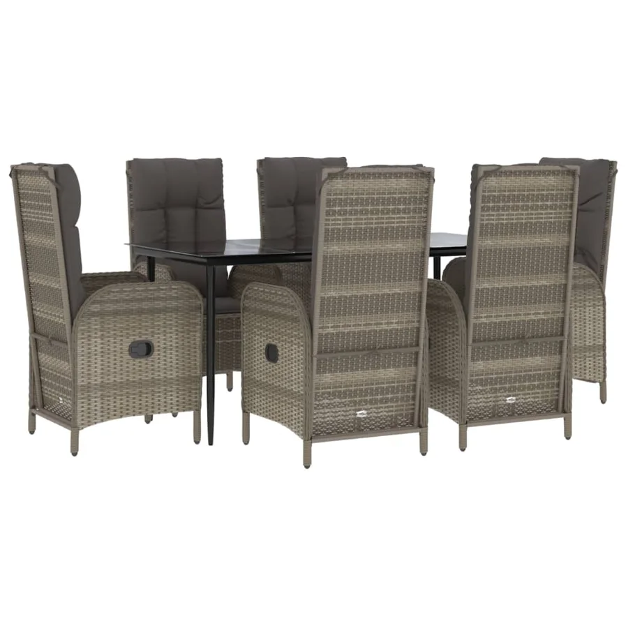 Ensemble à manger jardin et coussins 7 pcs Noir et gris Rotin - 3